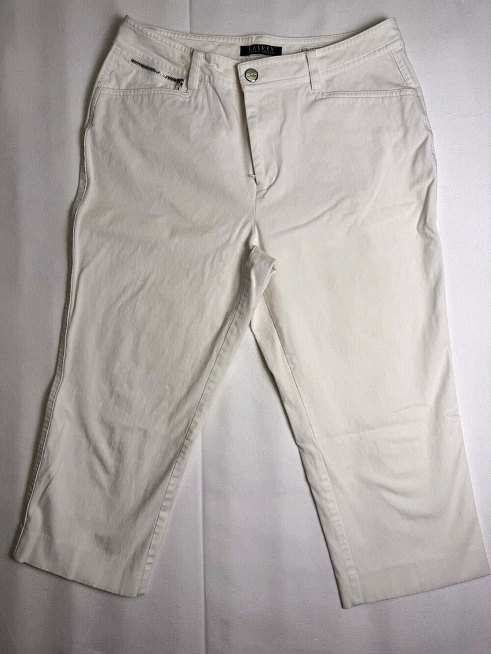 Lauren Ralph Lauren Women’s White Twill Cropped Pants Straight Leg Pockets 8